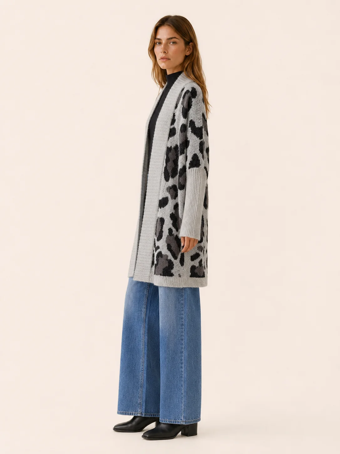 Lisette | Longline Leopard Print Knit Cardigan