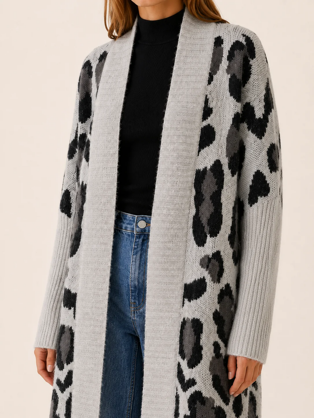 Lisette | Longline Leopard Print Knit Cardigan