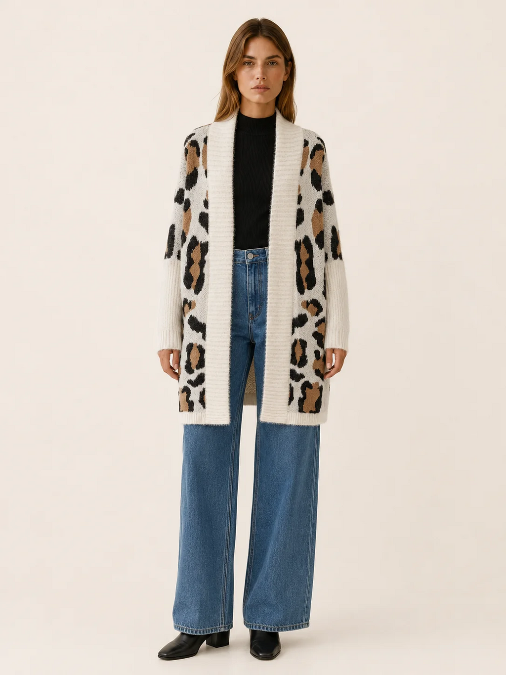 Lisette | Longline Leopard Print Knit Cardigan