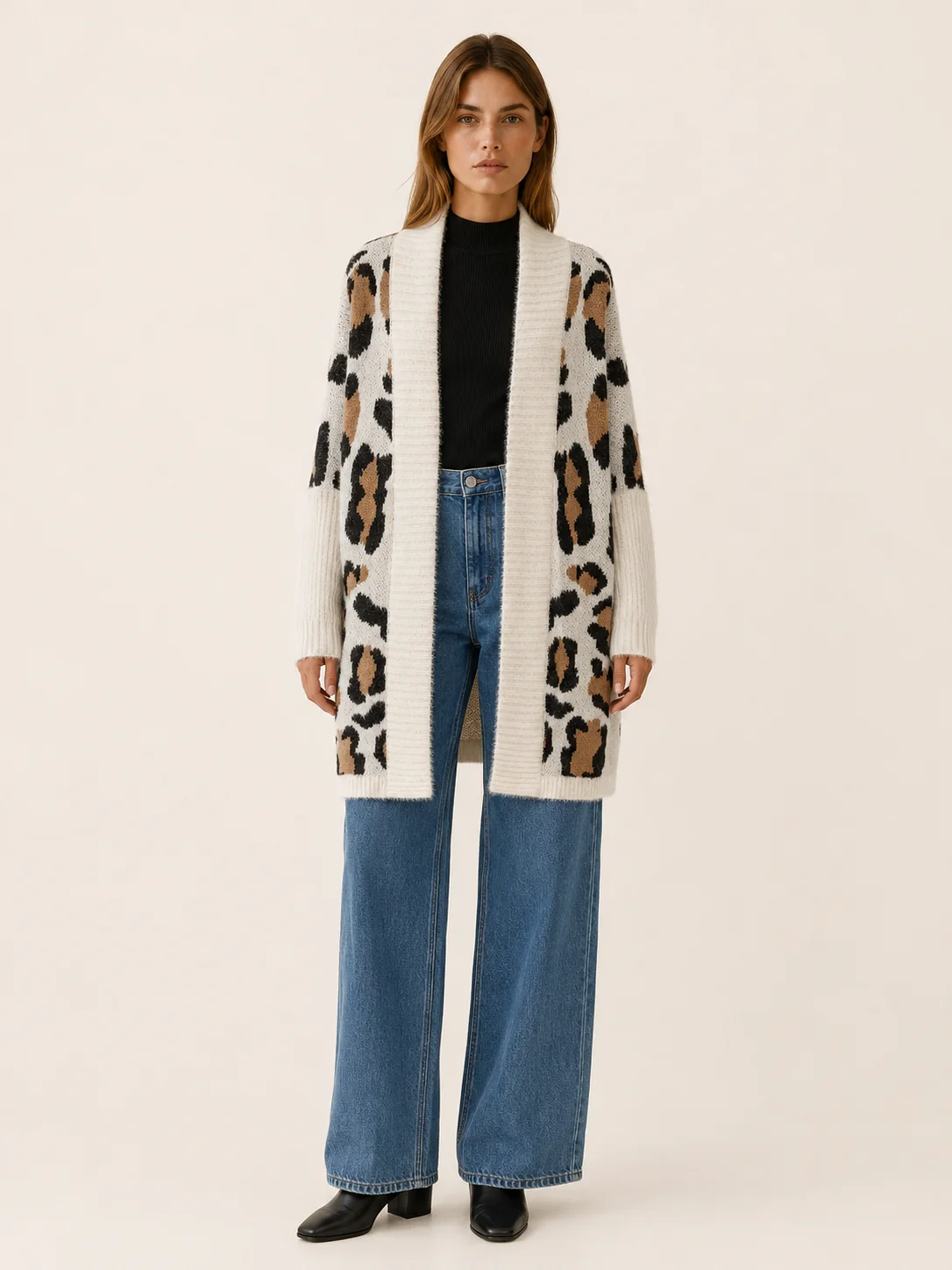 Lisette | Longline Leopard Print Knit Cardigan