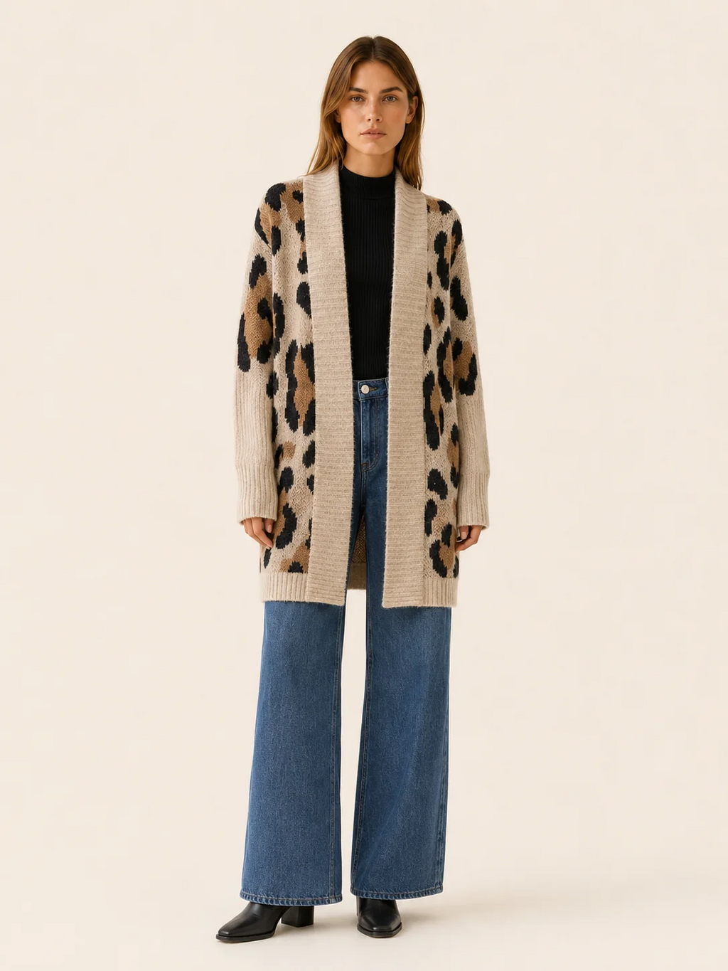 Lisette | Longline Leopard Print Knit Cardigan