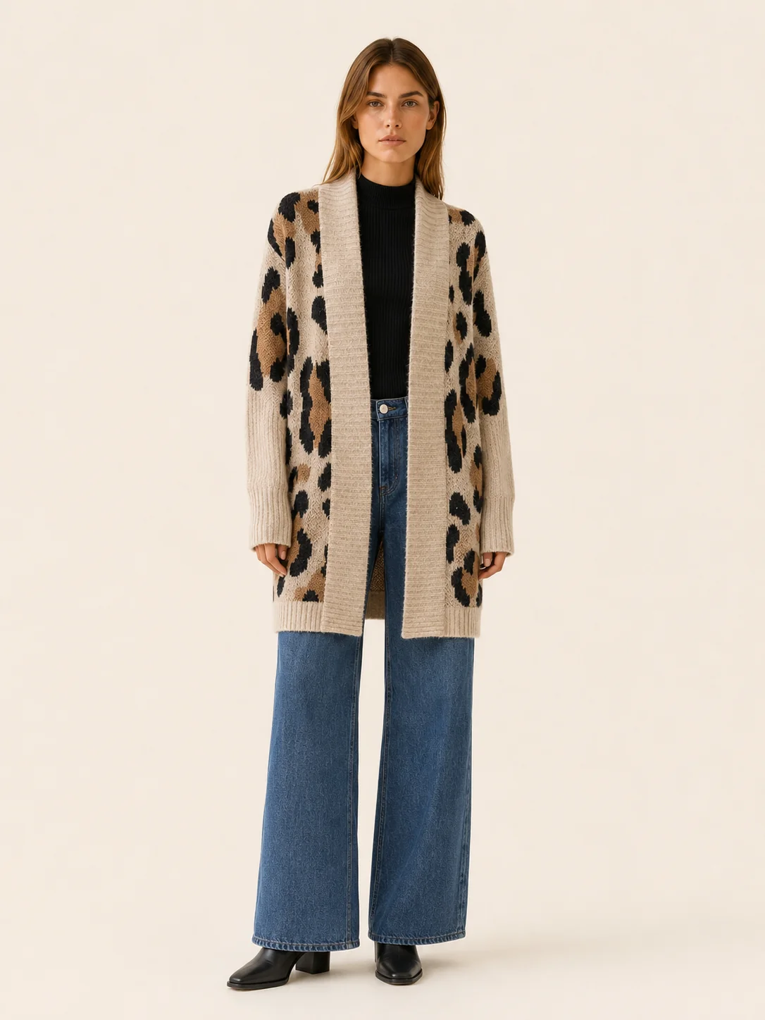 Lisette | Longline Leopard Print Knit Cardigan