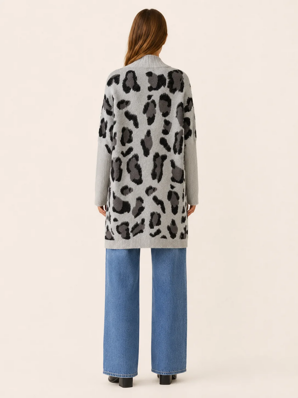Lisette | Longline Leopard Print Knit Cardigan