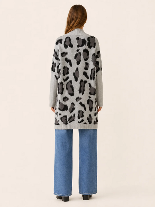 Lisette | Longline Leopard Print Knit Cardigan