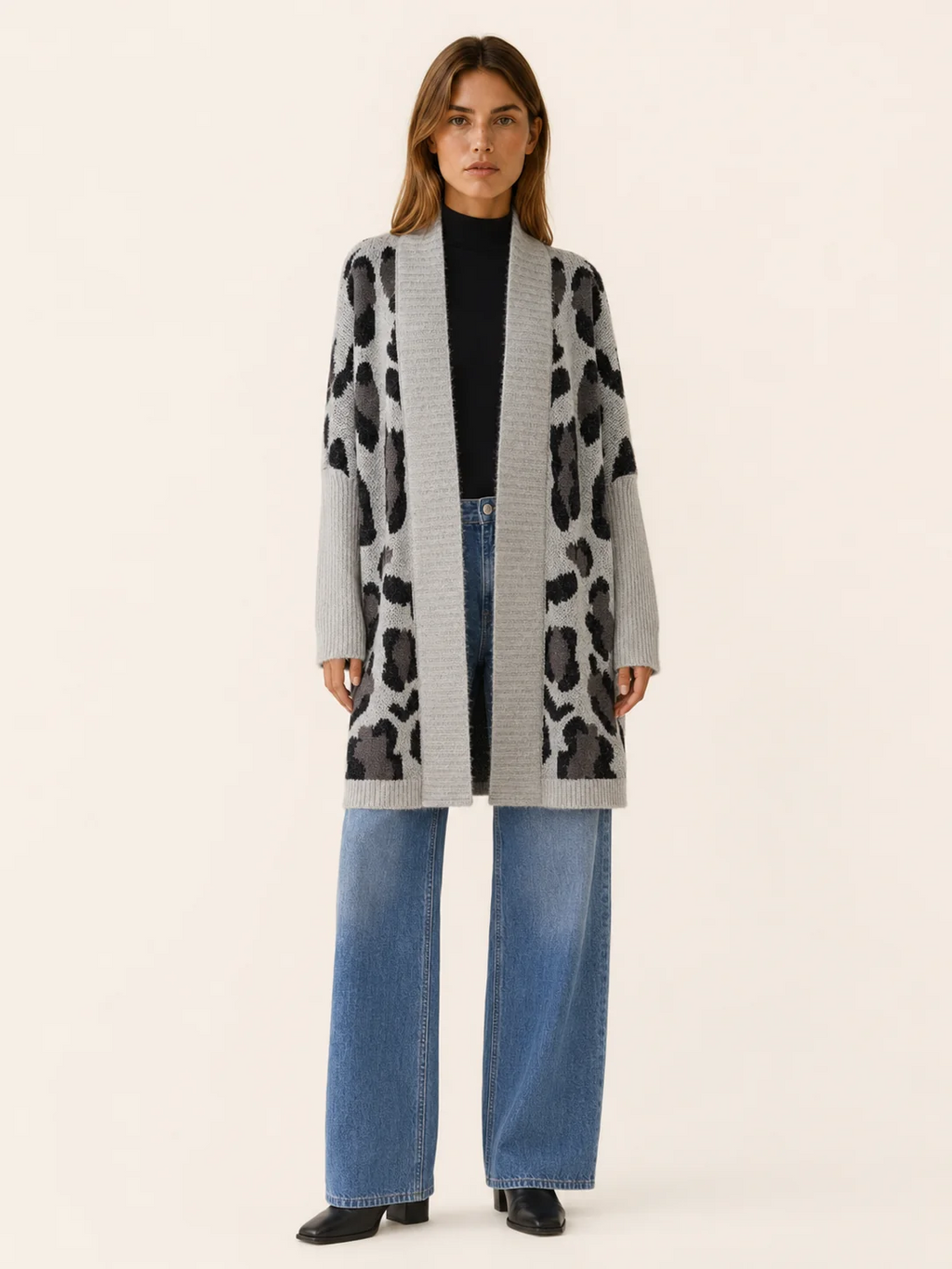 Lisette | Longline Leopard Print Knit Cardigan