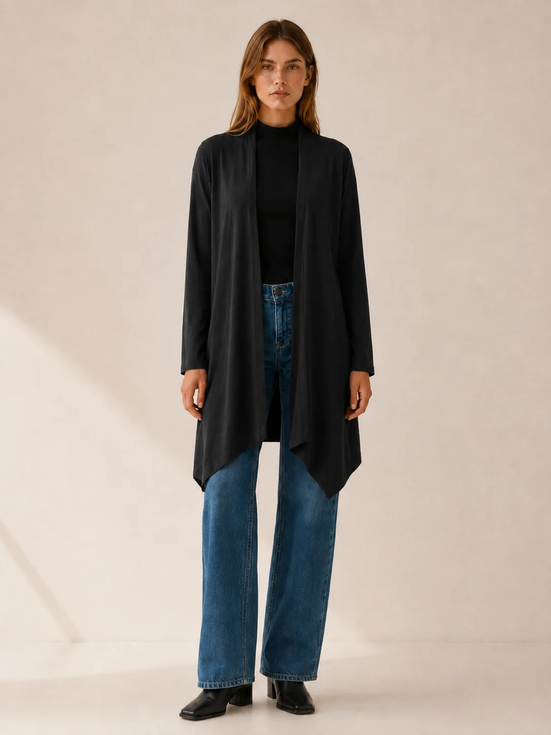 Phoebe | Longline Draped Open Front Cardigan