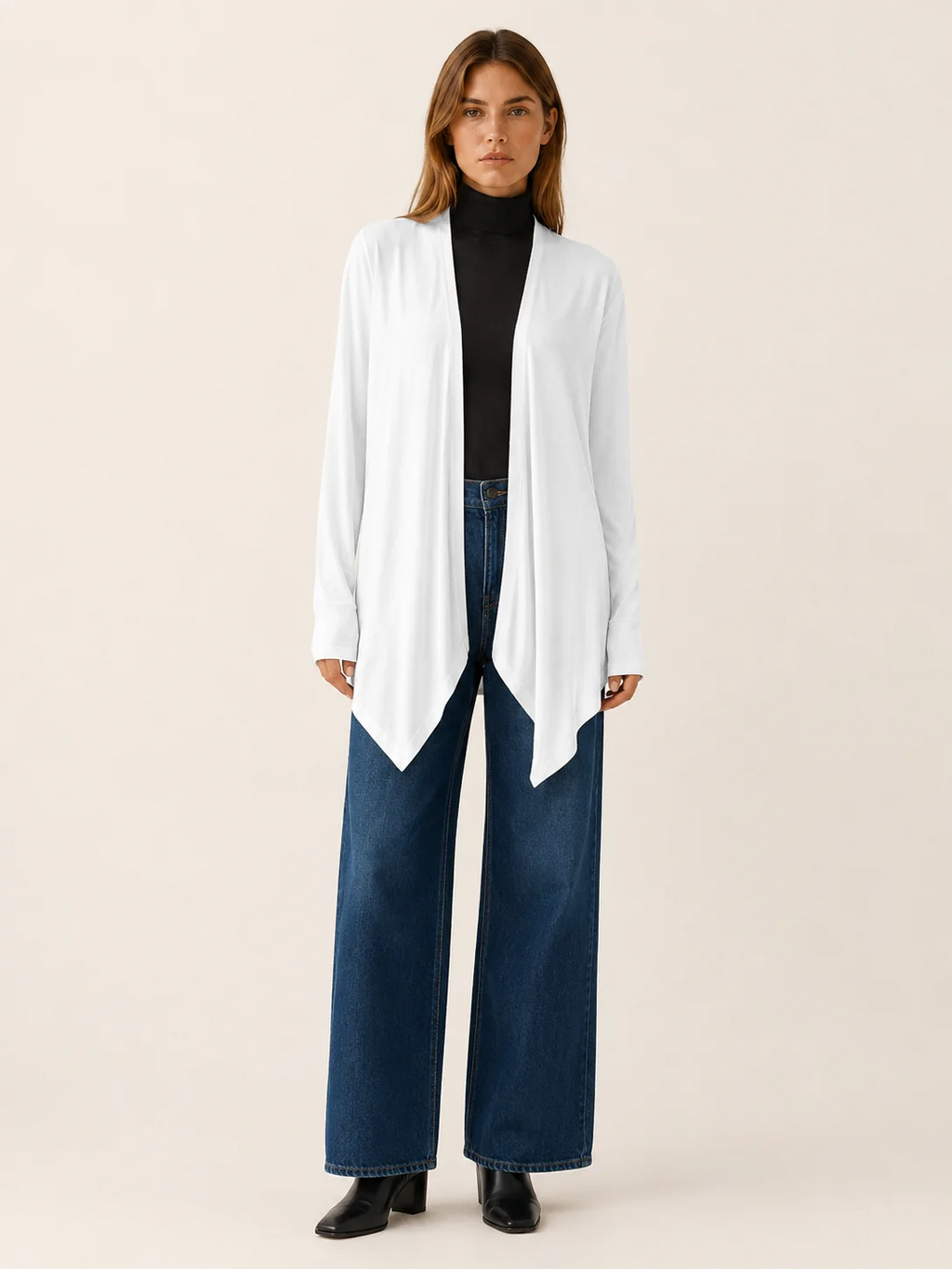 Phoebe | Longline Draped Open Front Cardigan