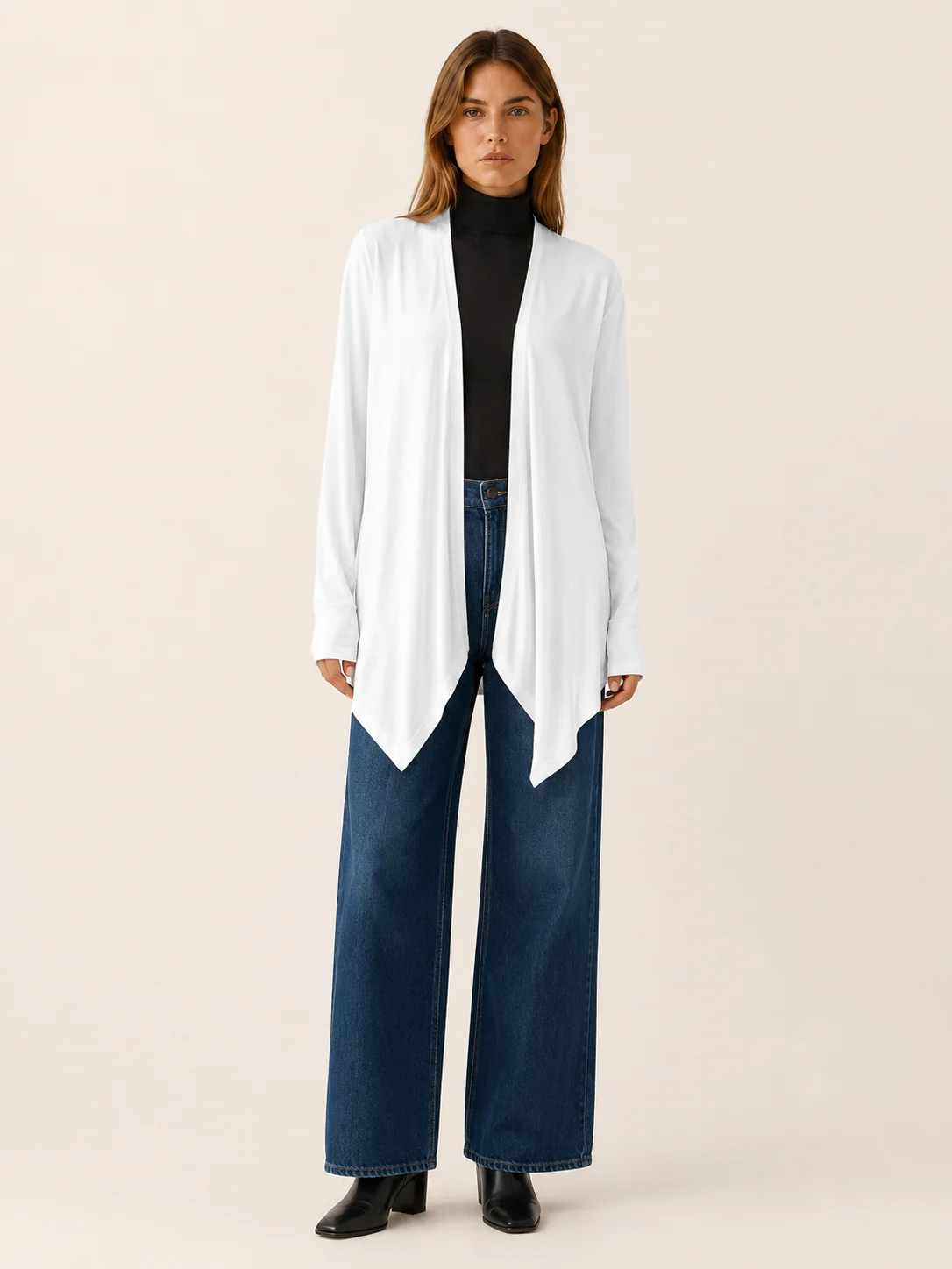 Phoebe | Longline Draped Open Front Cardigan