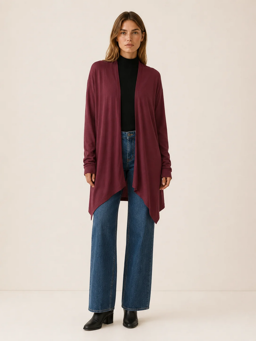 Phoebe | Longline Draped Open Front Cardigan