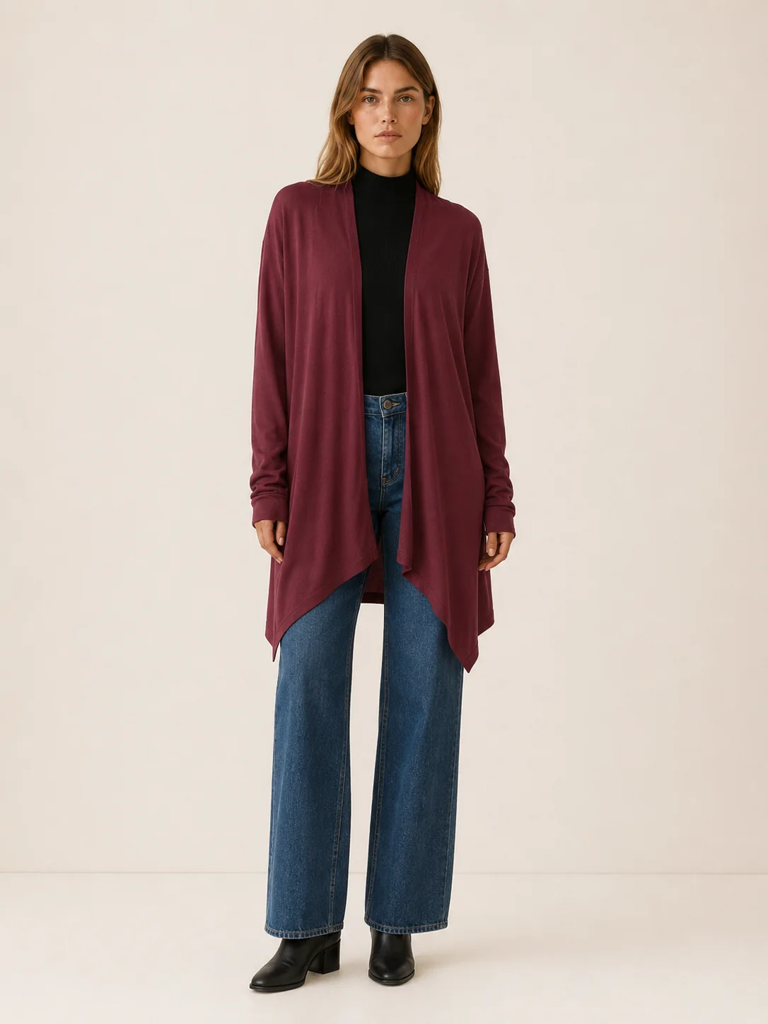 Phoebe | Longline Draped Open Front Cardigan